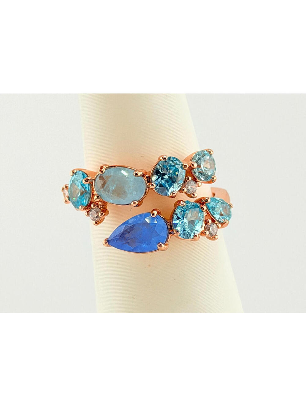 Bomb Party Sz 6 "Moonlit Dreamscape" Gradient Blue Quartz & Aquamarine Rose Gold
